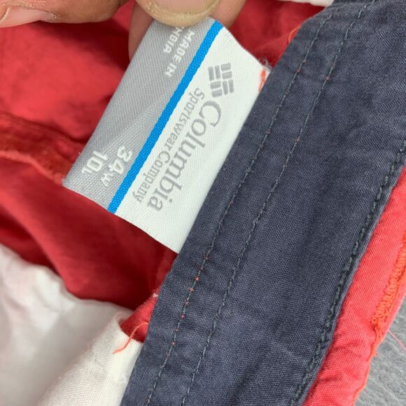 Columbia Washed Out Shorts Mens Size 34 Inseam 10L Red Flat Front Chino Cotton - Picture 9 of 12
